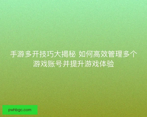 手游多开技巧大揭秘 如何高效管理多个游戏账号并提升游戏体验