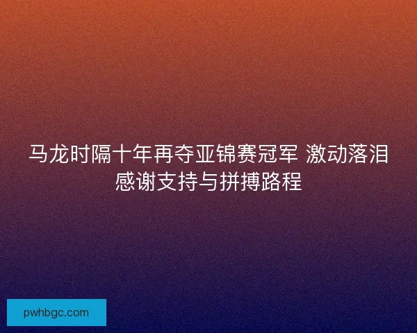 马龙时隔十年再夺亚锦赛冠军 激动落泪感谢支持与拼搏路程