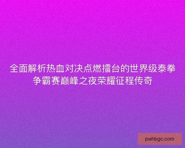 全面解析热血对决点燃擂台的世界级泰拳争霸赛巅峰之夜荣耀征程传奇