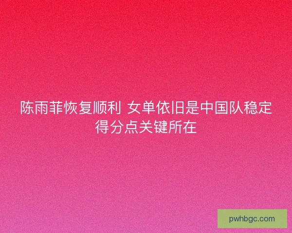 陈雨菲恢复顺利 女单依旧是中国队稳定得分点关键所在