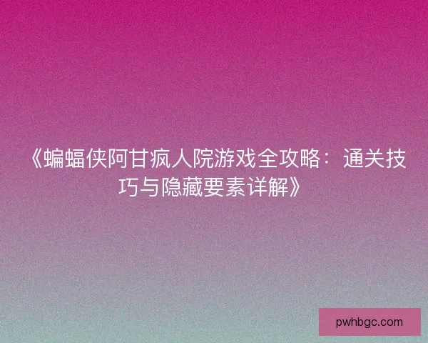 《蝙蝠侠阿甘疯人院游戏全攻略：通关技巧与隐藏要素详解》